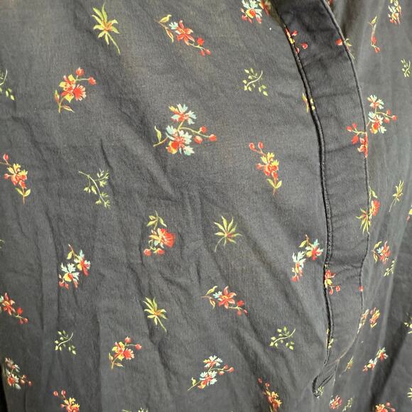 SUNDANCE Women's Large Floral Poppy Bloom Bounce Cotton Popover Button Top Navy - Picture 11 of 14